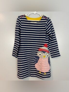 Mini Boden Blue Striped Owl Embroidered A-line Dress Youth Girls Size 5-6 Years